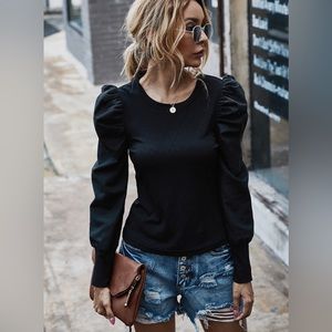 New! Jane Puff Sleeve Top in Black (XS/Small)